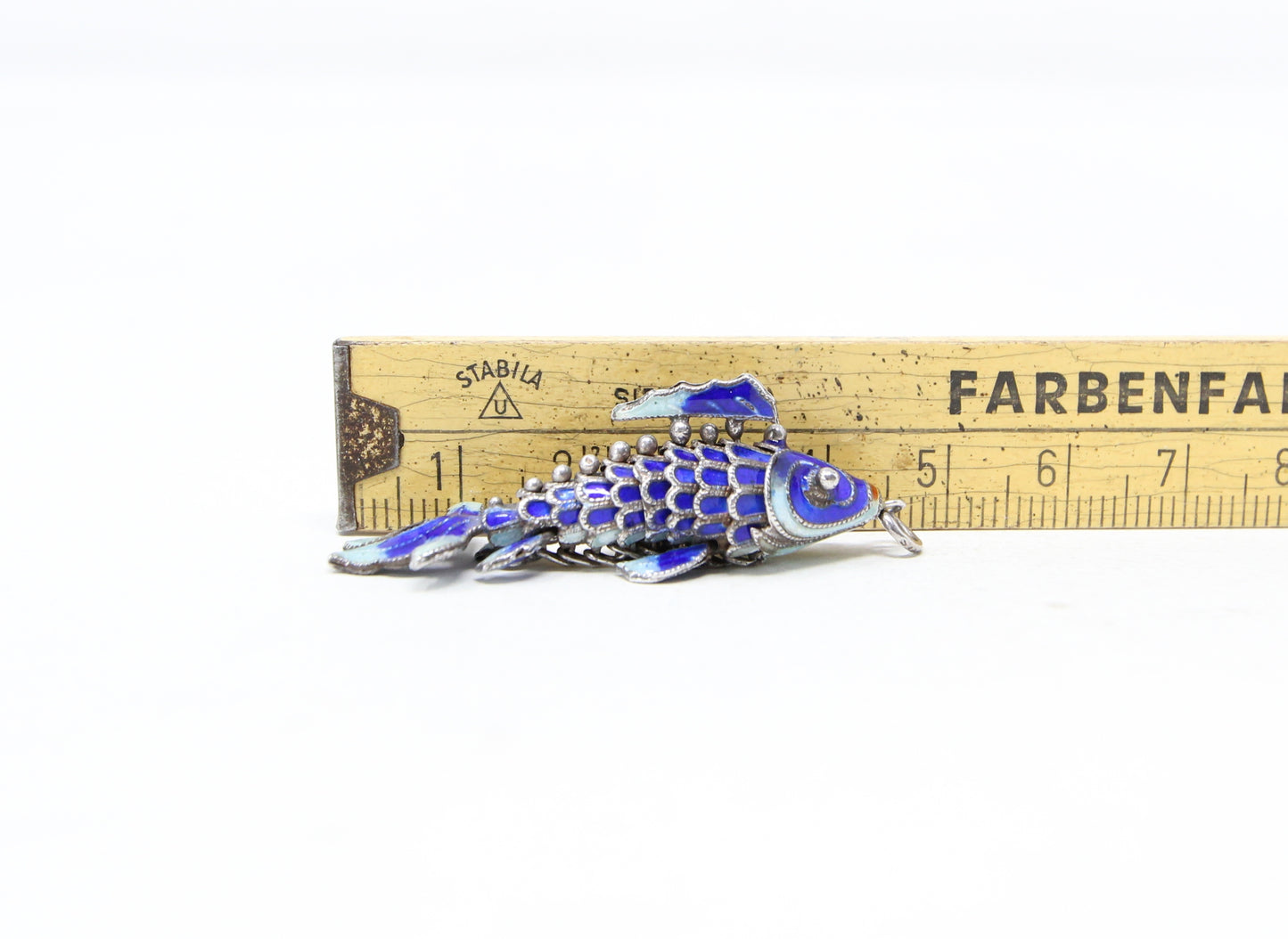 Vintage Hallmarked Solid Silver Articulated Cobalt Blue Enamel Koi Fish Pendant