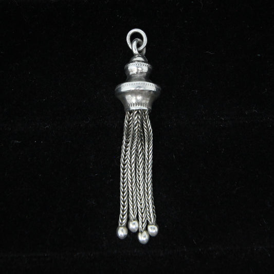 Antique Victorian Solid Silver Articulated Foxtail Chain Tassel Fob Pendant for Necklace