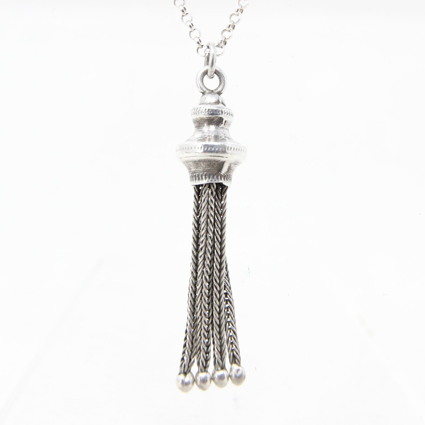 Antique Victorian Solid Silver Articulated Foxtail Chain Tassel Fob Pendant for Necklace