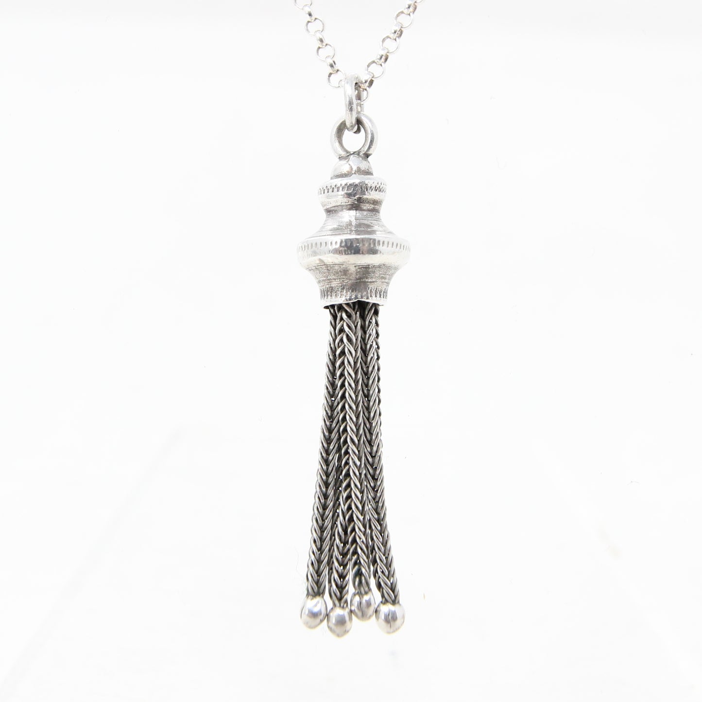 Antique Victorian Solid Silver Articulated Foxtail Chain Tassel Fob Pendant for Necklace