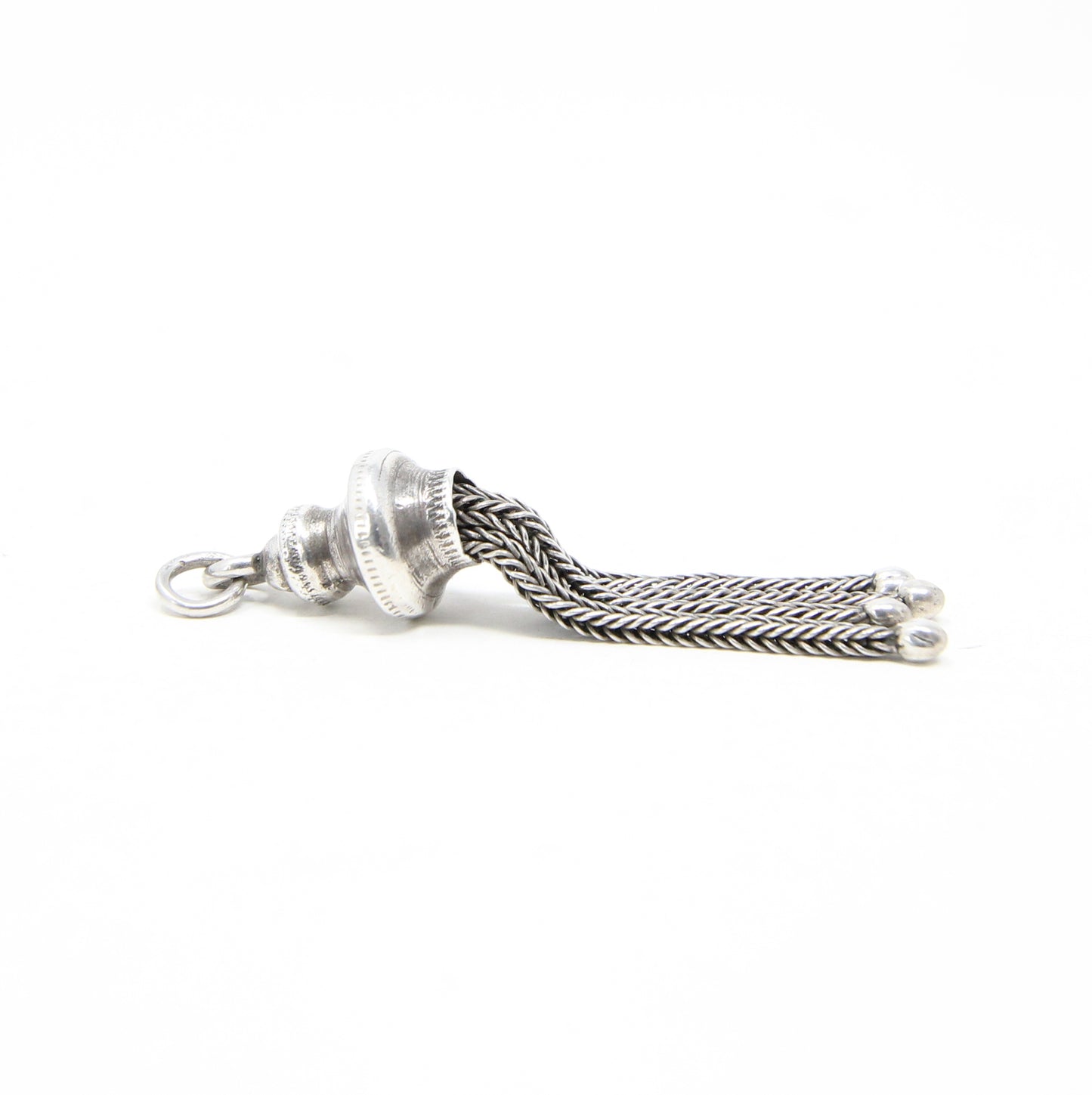 Antique Victorian Solid Silver Articulated Foxtail Chain Tassel Fob Pendant for Necklace