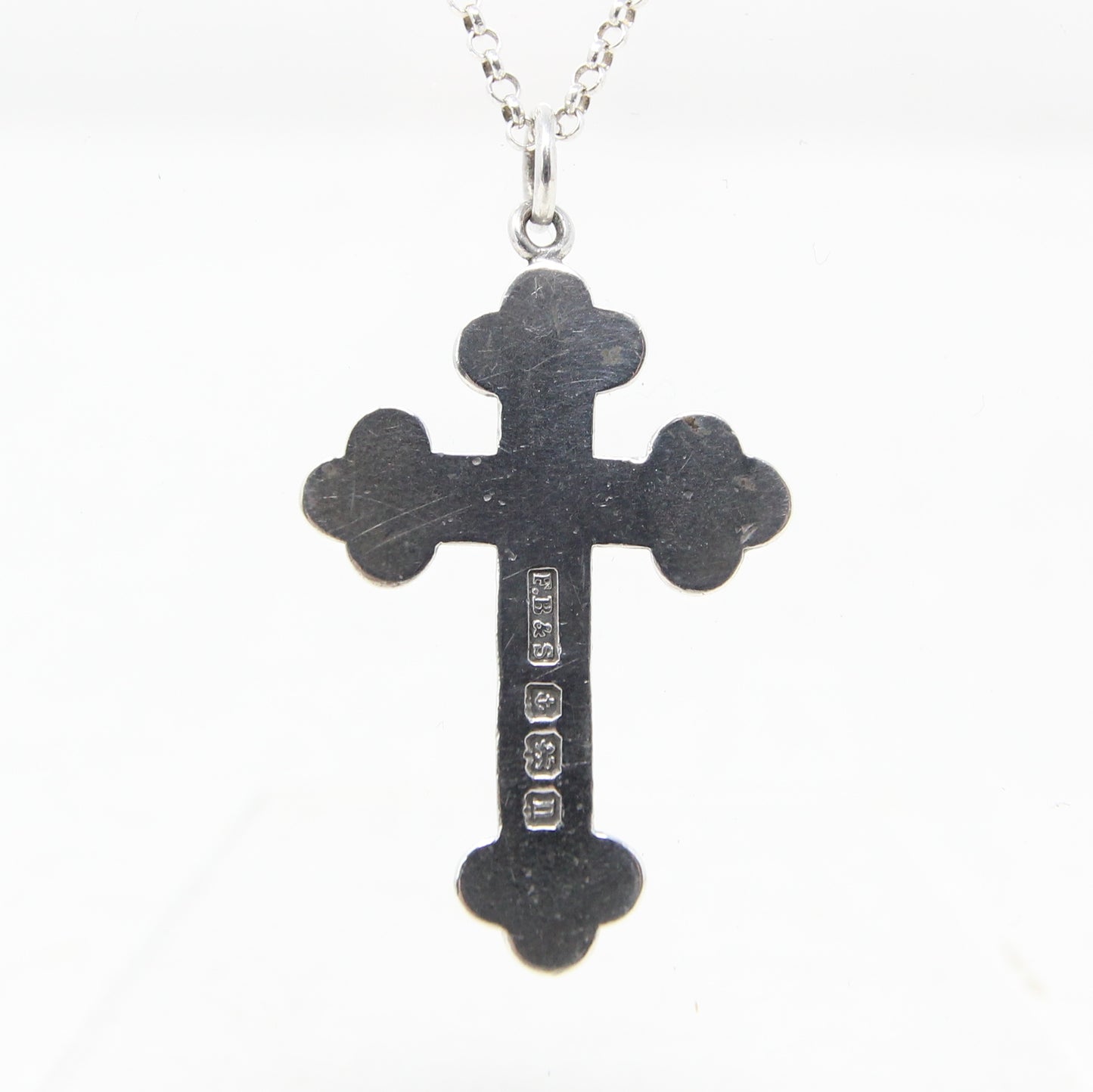 Antique 1912 Hallmarked Solid Sterling Silver Large Cross Pendant for Neclace Chain