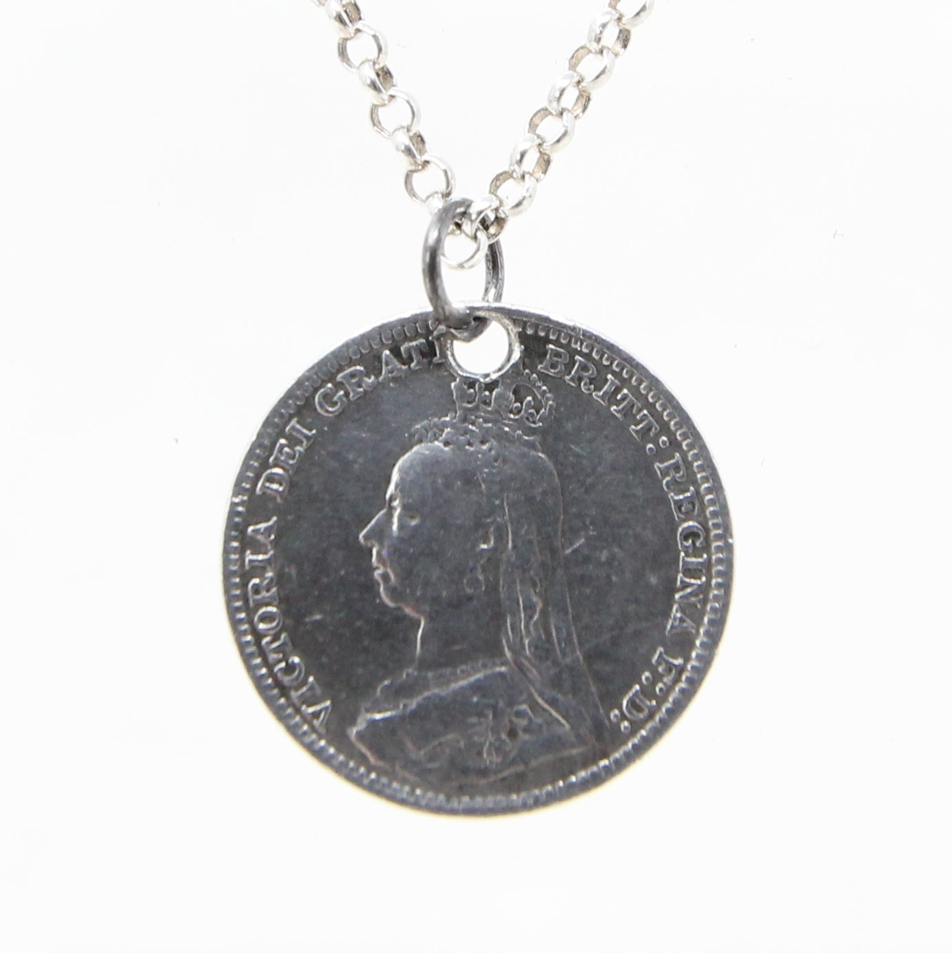 Antique Victorian Solid Silver Kate Love Token Threepenny Bit Coin Medallion Pendant
