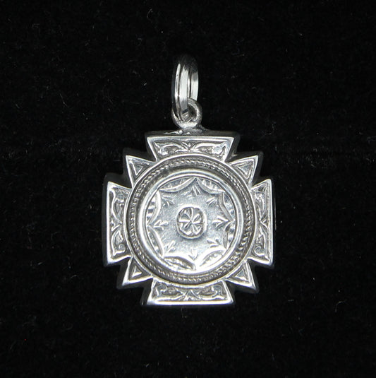 Antique Victorian Solid Silver Engraved Puffy Cross Love Token Pendant for Neclace Chain