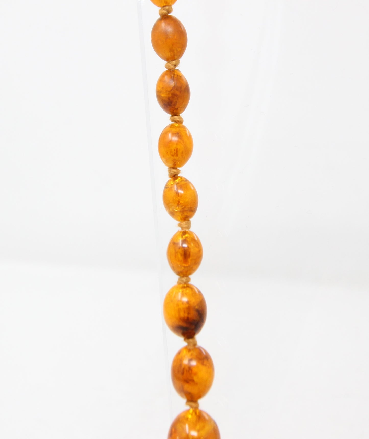 Antique Vintage Art Deco Bakelite Crackle Amber Long Knotted Graduated Bead Necklace