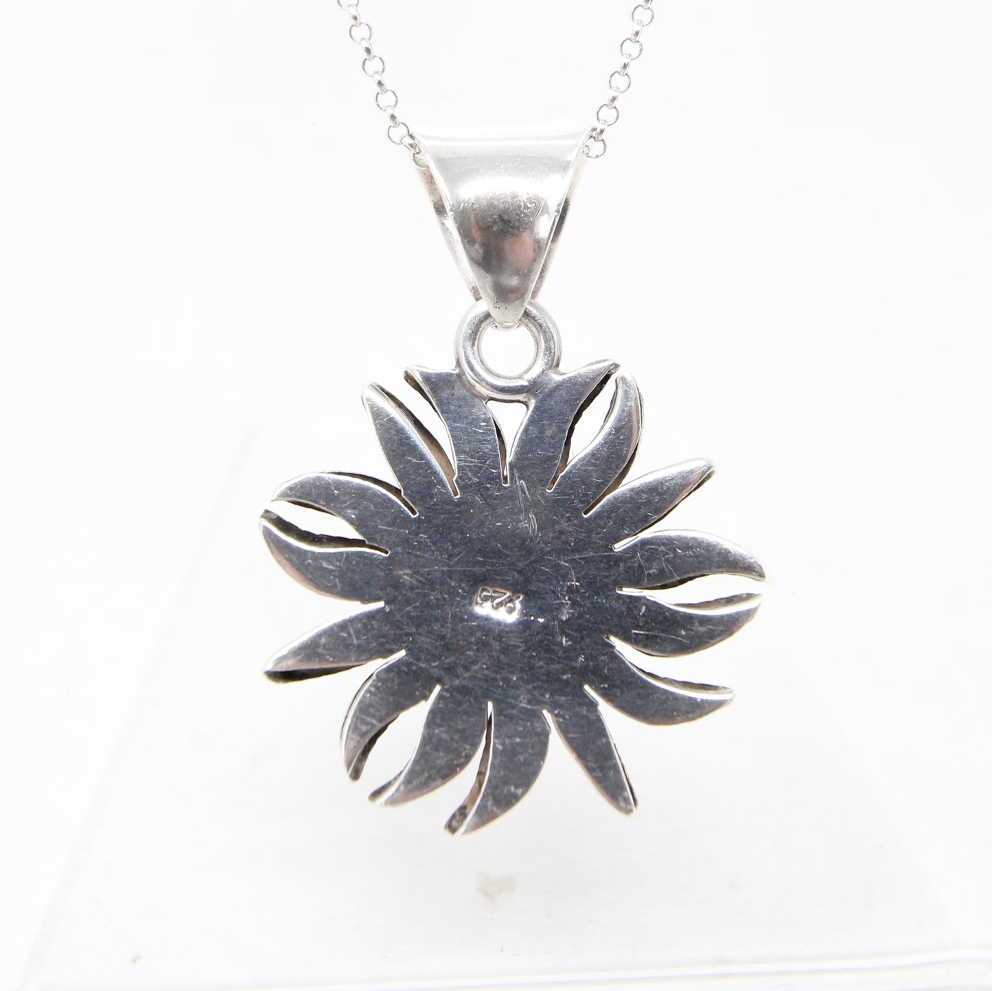 Vintage Hallmarked Large Solid Sterling Silver Turquoise Flower Sun Burst Pendant 14.5g Navajo