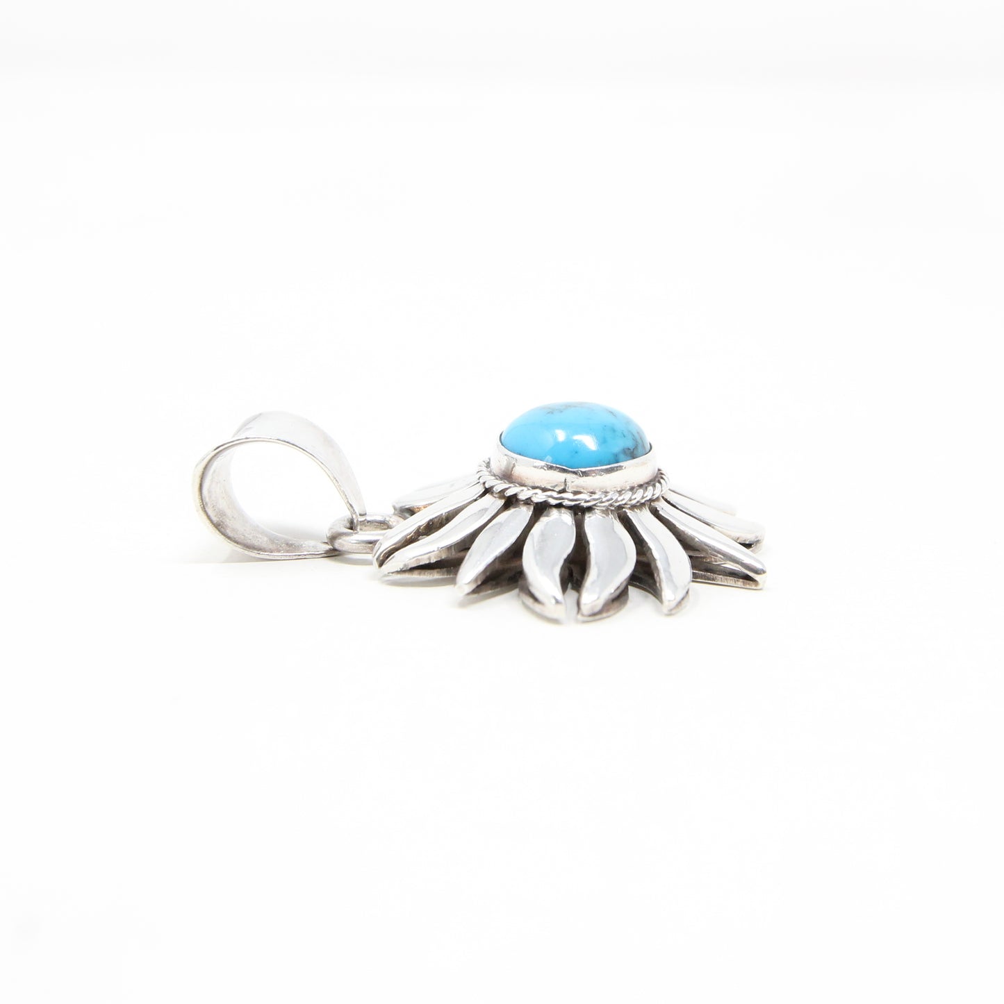 Vintage Hallmarked Large Solid Sterling Silver Turquoise Flower Sun Burst Pendant 14.5g Navajo