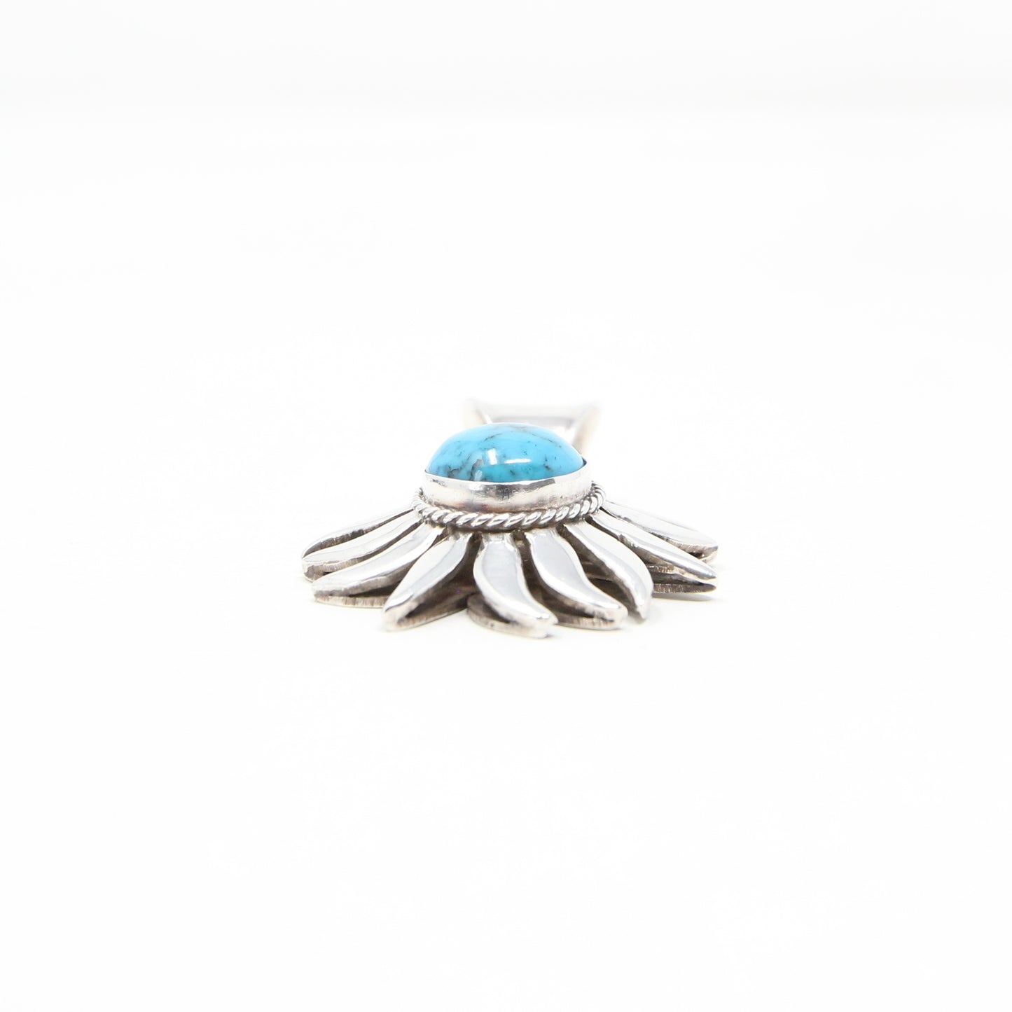 Vintage Hallmarked Large Solid Sterling Silver Turquoise Flower Sun Burst Pendant 14.5g Navajo