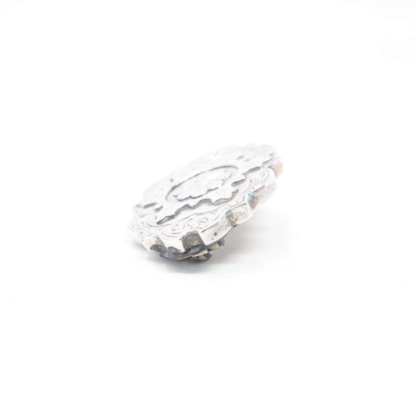 Antique Victorian 1886 Hallmarked Solid Sterling Silver Oval Floral Star Engraved Brooch Pin