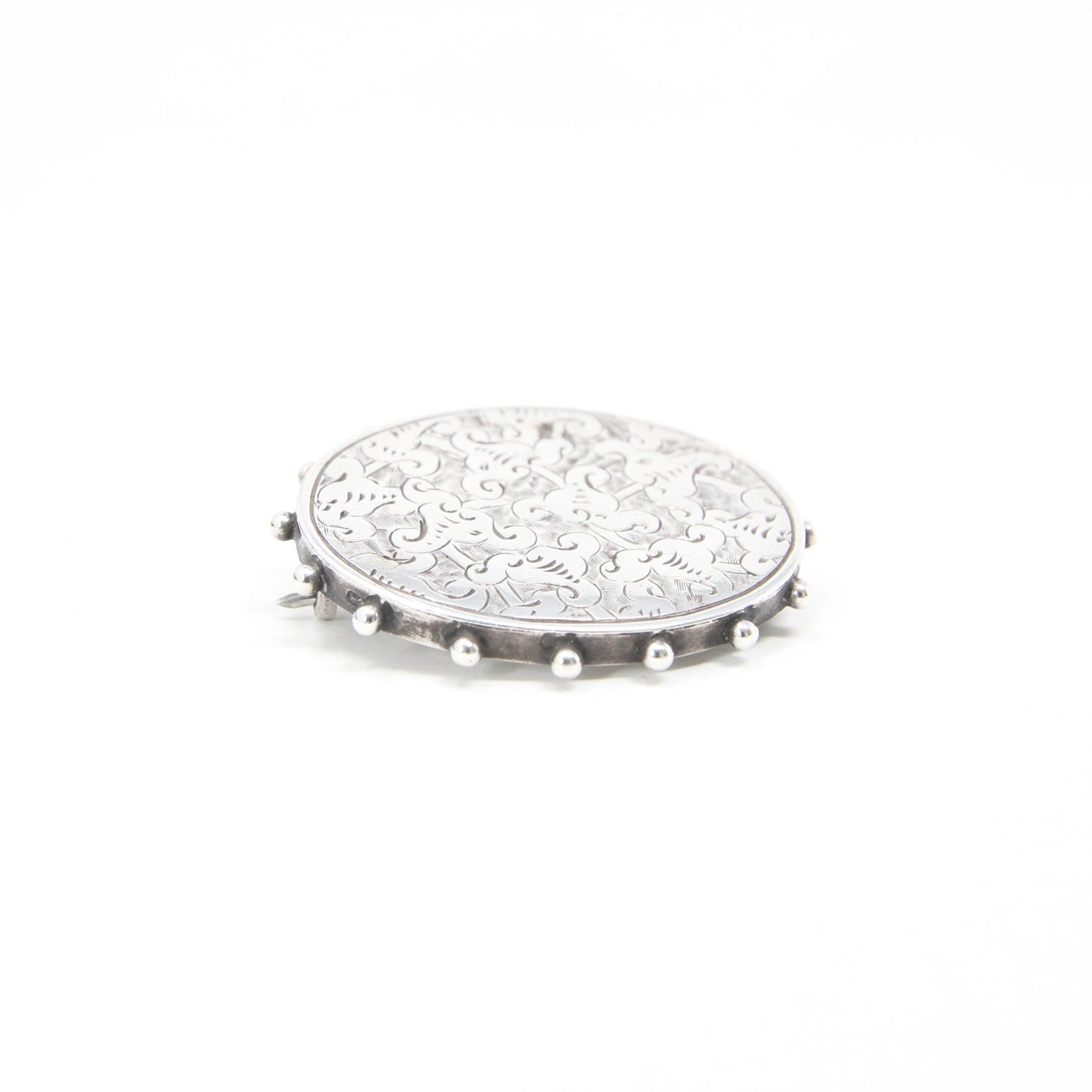 Antique Victorian 1886 Hallmarked Solid Sterling Silver Oval Floral Engraved Brooch Pin