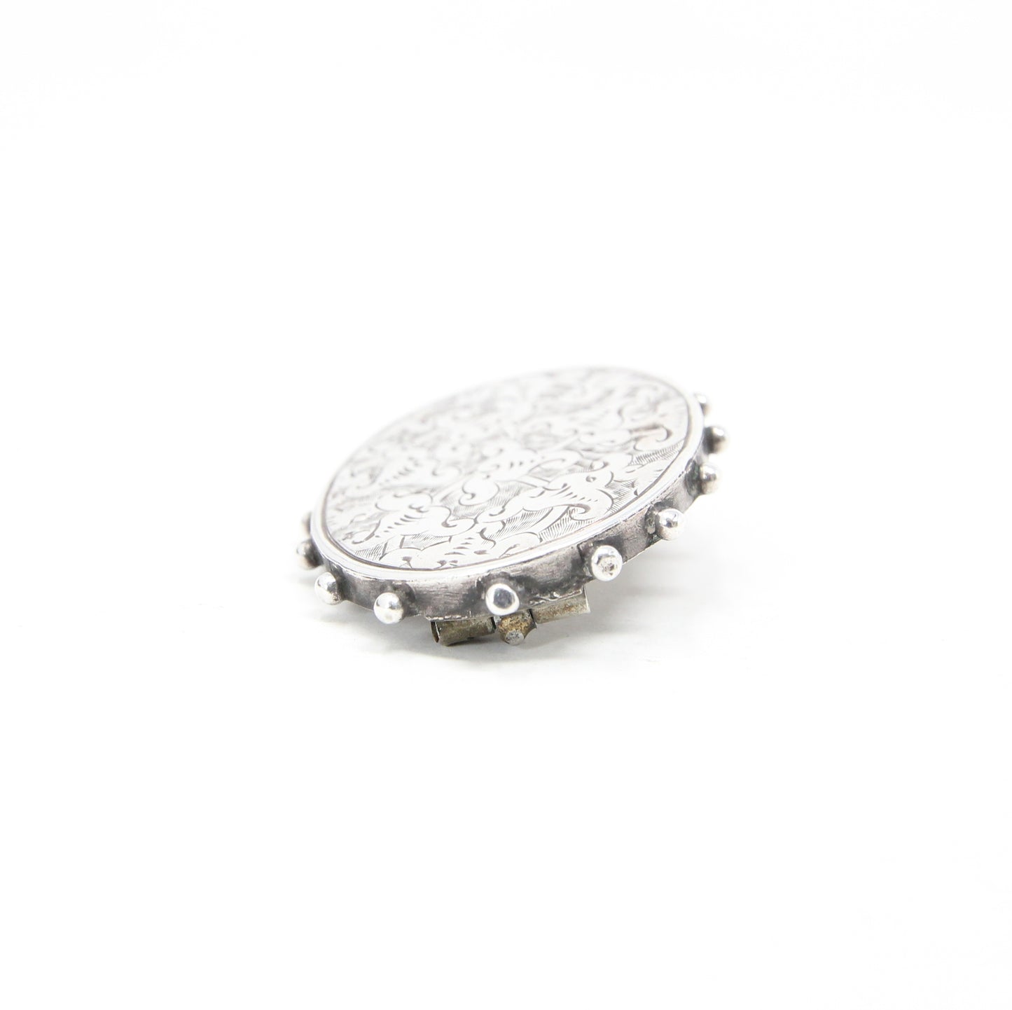 Antique Victorian 1886 Hallmarked Solid Sterling Silver Oval Floral Engraved Brooch Pin
