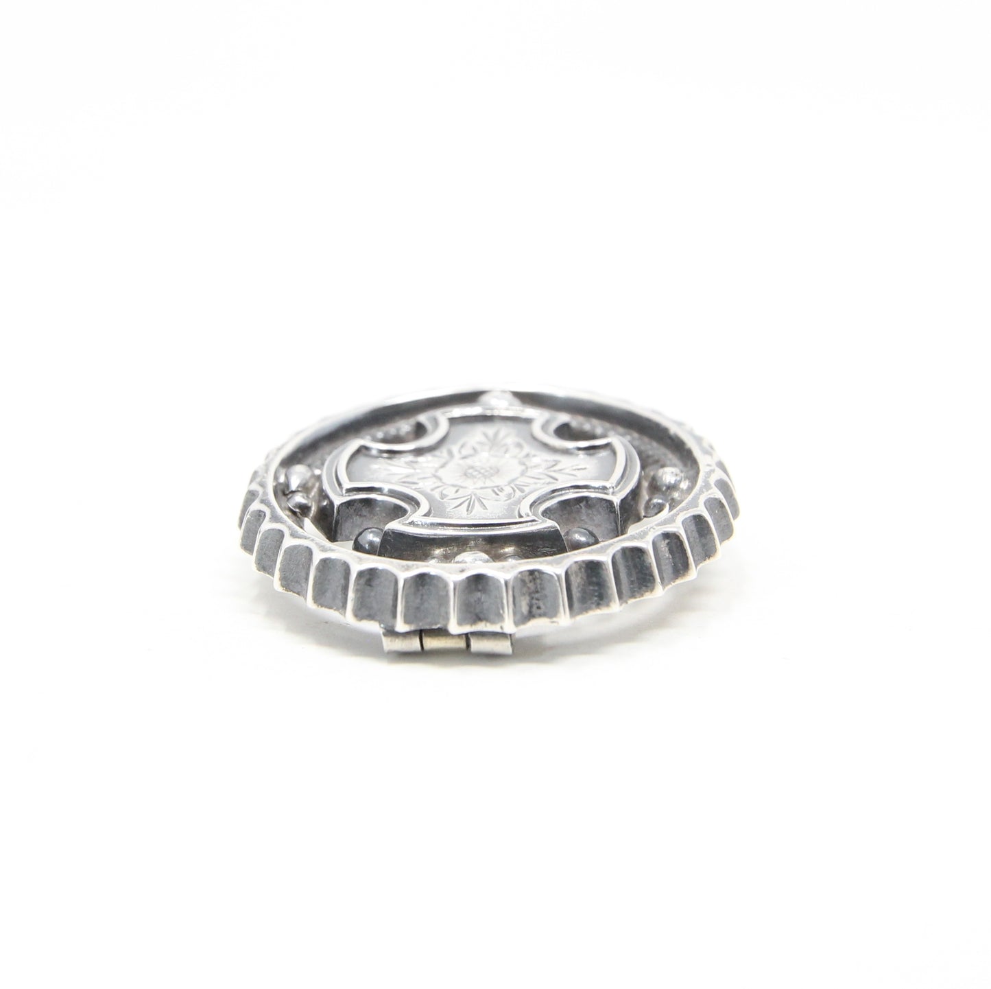 Antique Edwardian Solid Silver Round Cross Floral Engraved Brooch Pin