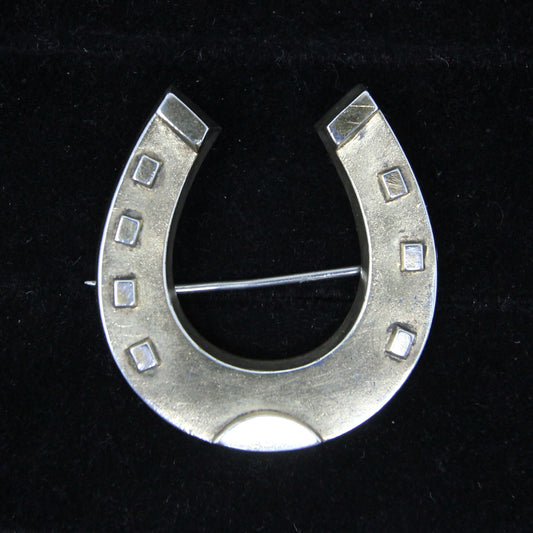 Antique Victorian 1883 Hallmarked Solid Sterling Silver Gold Gilt Large Lucky Horse Shoe Brooch Pin