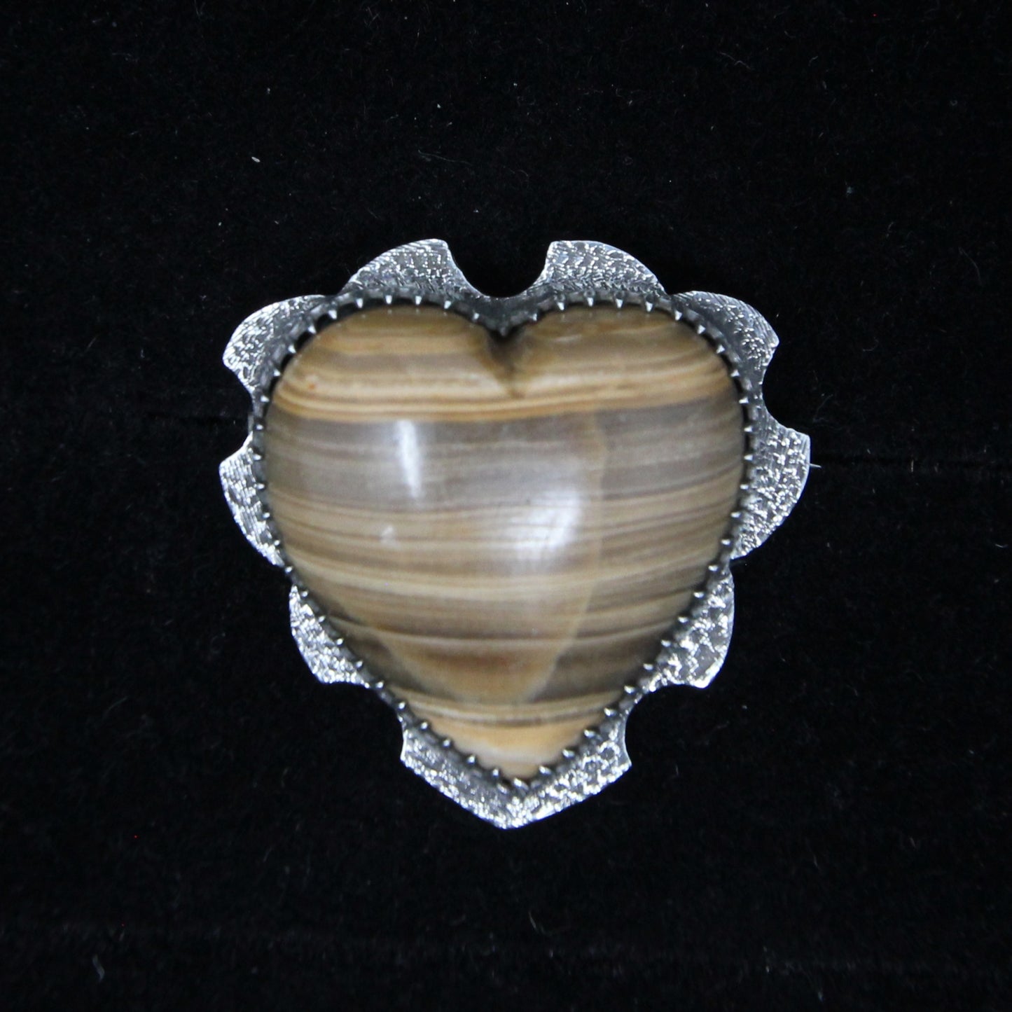 Antique Victorian Solid Silver Caramel Hardstone Heart Sweetheart Brooch Pin