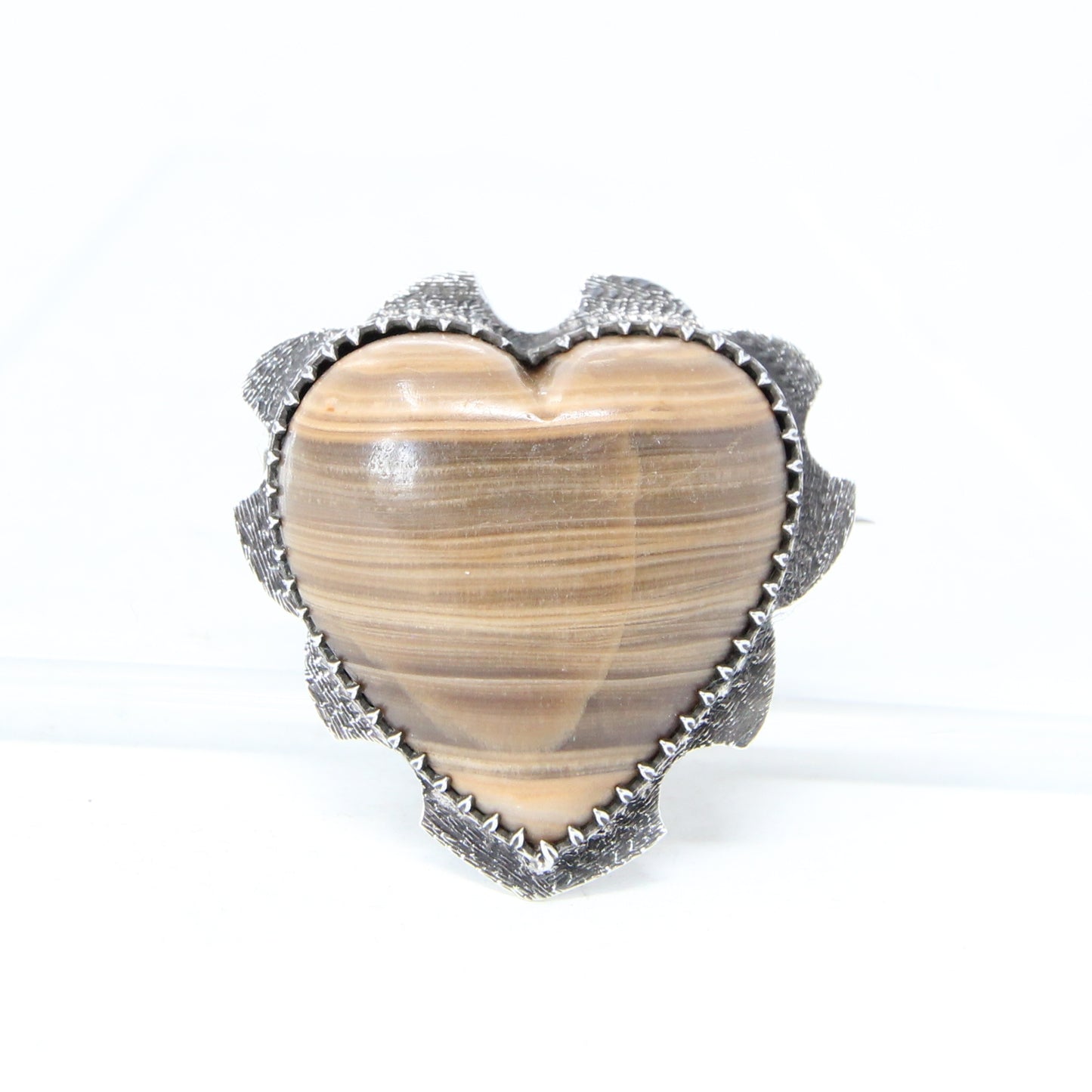Antique Victorian Solid Silver Caramel Hardstone Heart Sweetheart Brooch Pin