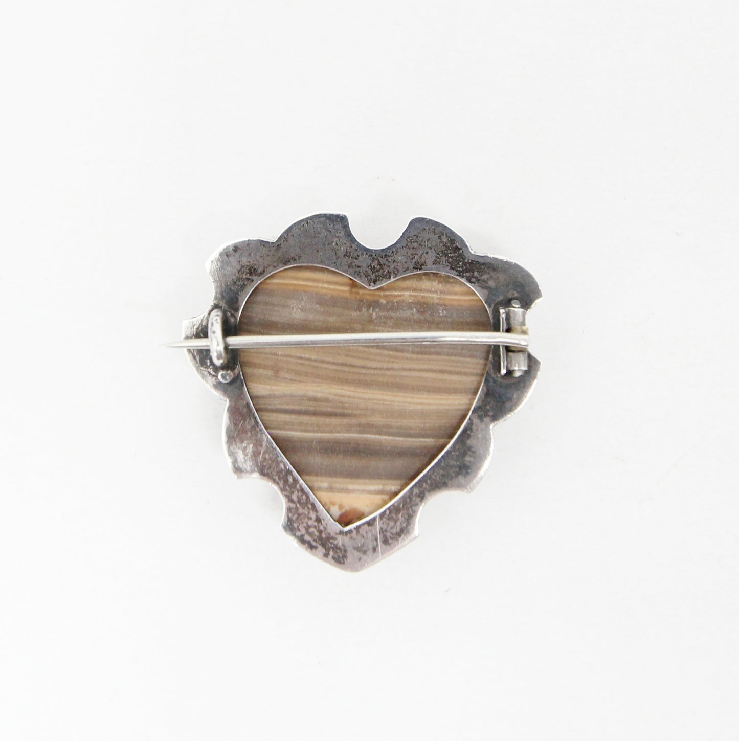 Antique Victorian Solid Silver Caramel Hardstone Heart Sweetheart Brooch Pin