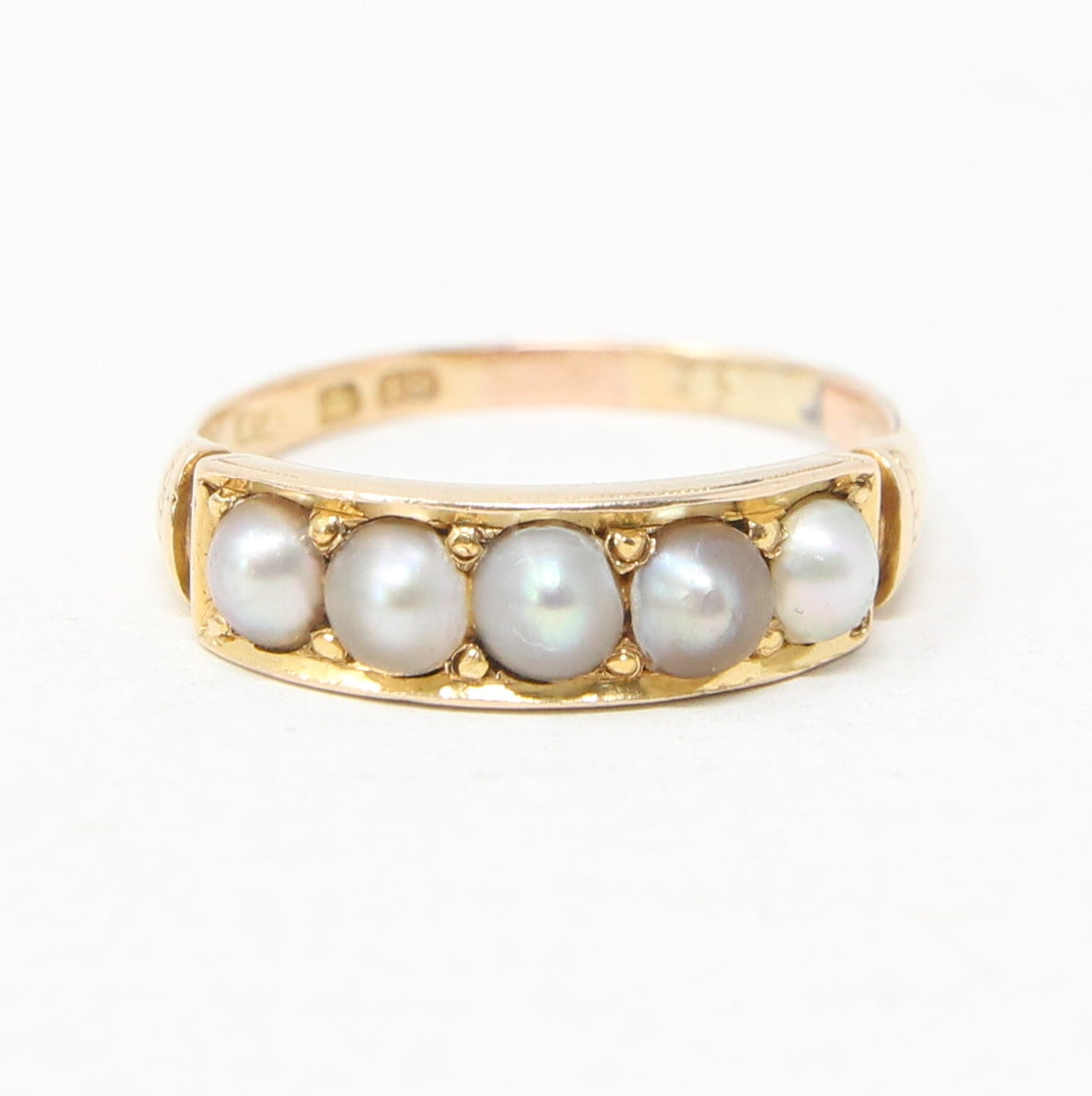 Antique Victorian 1864 Hallmarked Solid 18ct 18k Gold 5 Real Pearl Ring Size Q