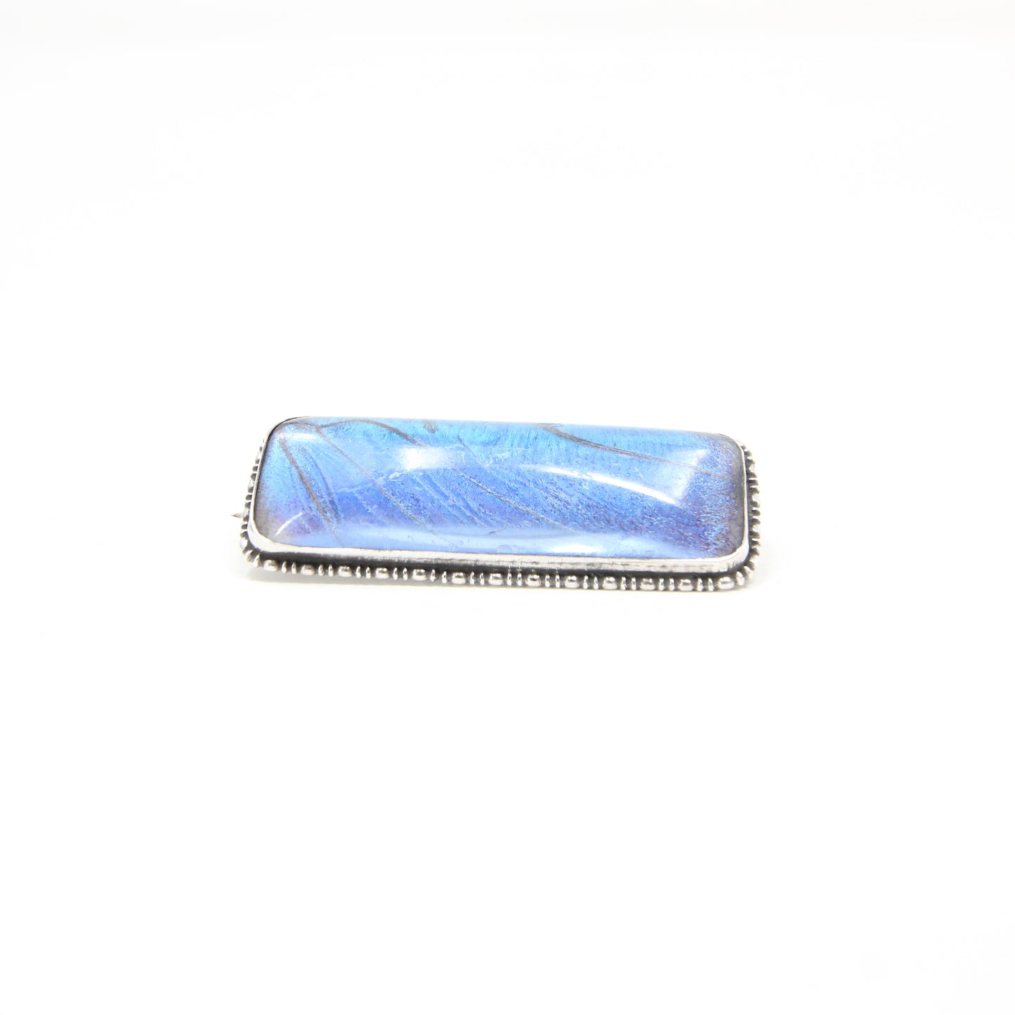 Antique Art Deco Hallmarked Solid Sterling Silver Blue Morpho Butterfly Wing Brooch Pin