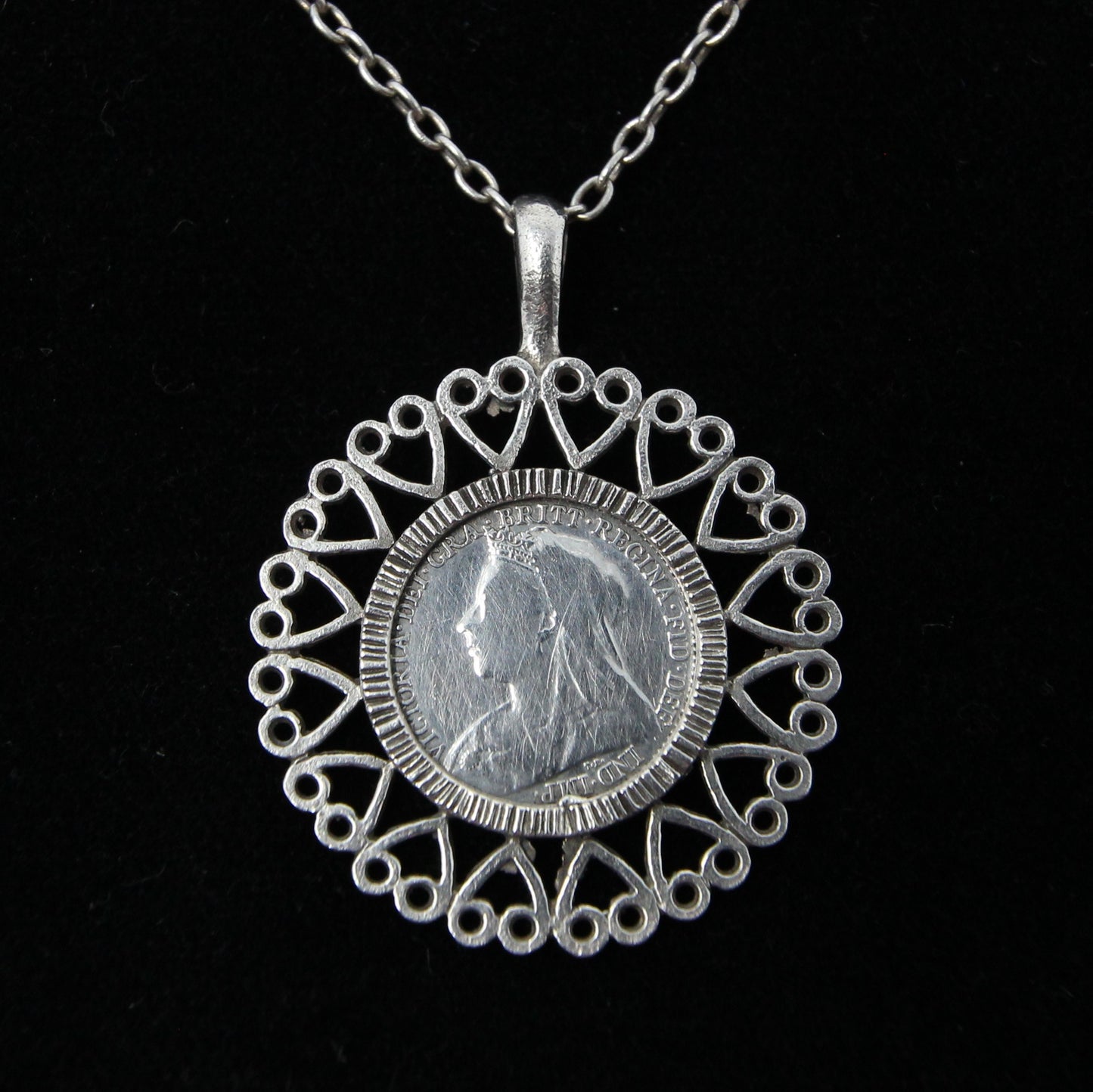 Vintage Hallmarked Solid Sterling Silver 1899 Threepenny Coin Pendant on Chain Necklace