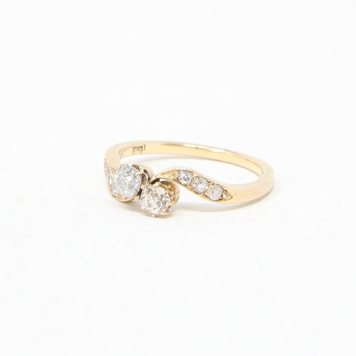 Antique Edwardian Hallmarked Solid 18ct 18k Gold 0.4Ct Old Cut Diamond Toi et Moi Ring Size N