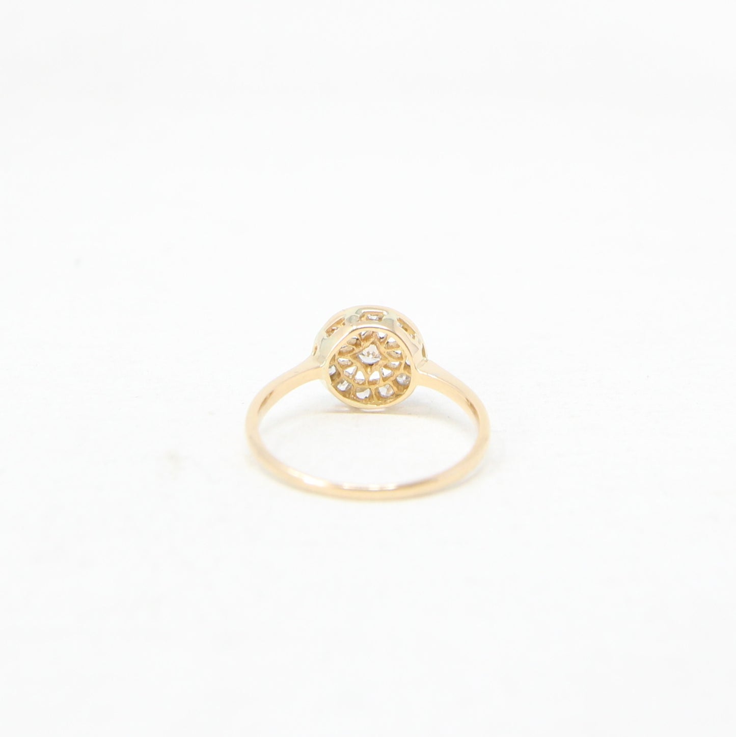 Antique Vintage Art Deco Solid 18ct 18k Gold Old Cut Diamond Target Ring Size K