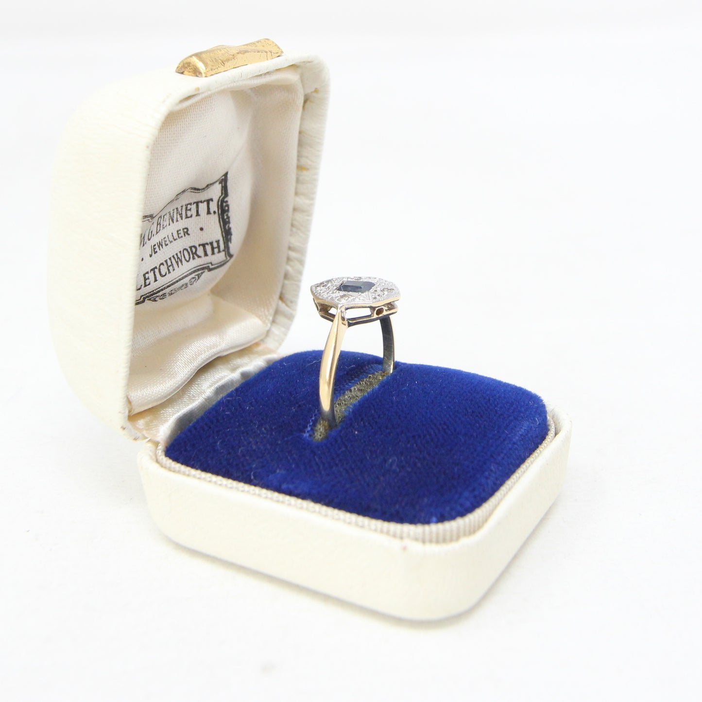 Antique Vintage Art Deco Solid 18ct 18k Gold 0.6Ct Ceylon Sapphire Diamond Ring Size L 1/2