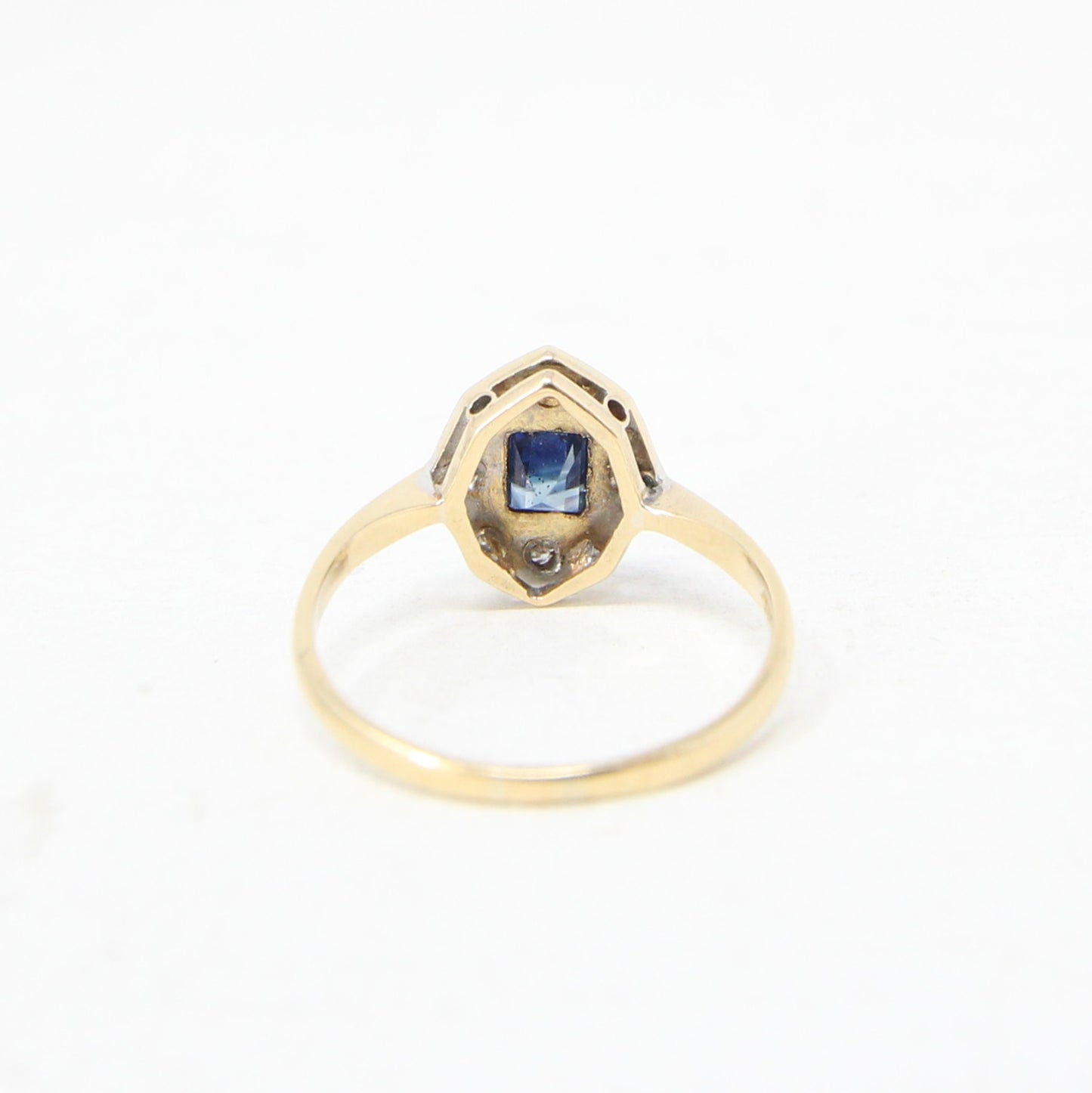 Antique Vintage Art Deco Solid 18ct 18k Gold 0.6Ct Ceylon Sapphire Diamond Ring Size L 1/2