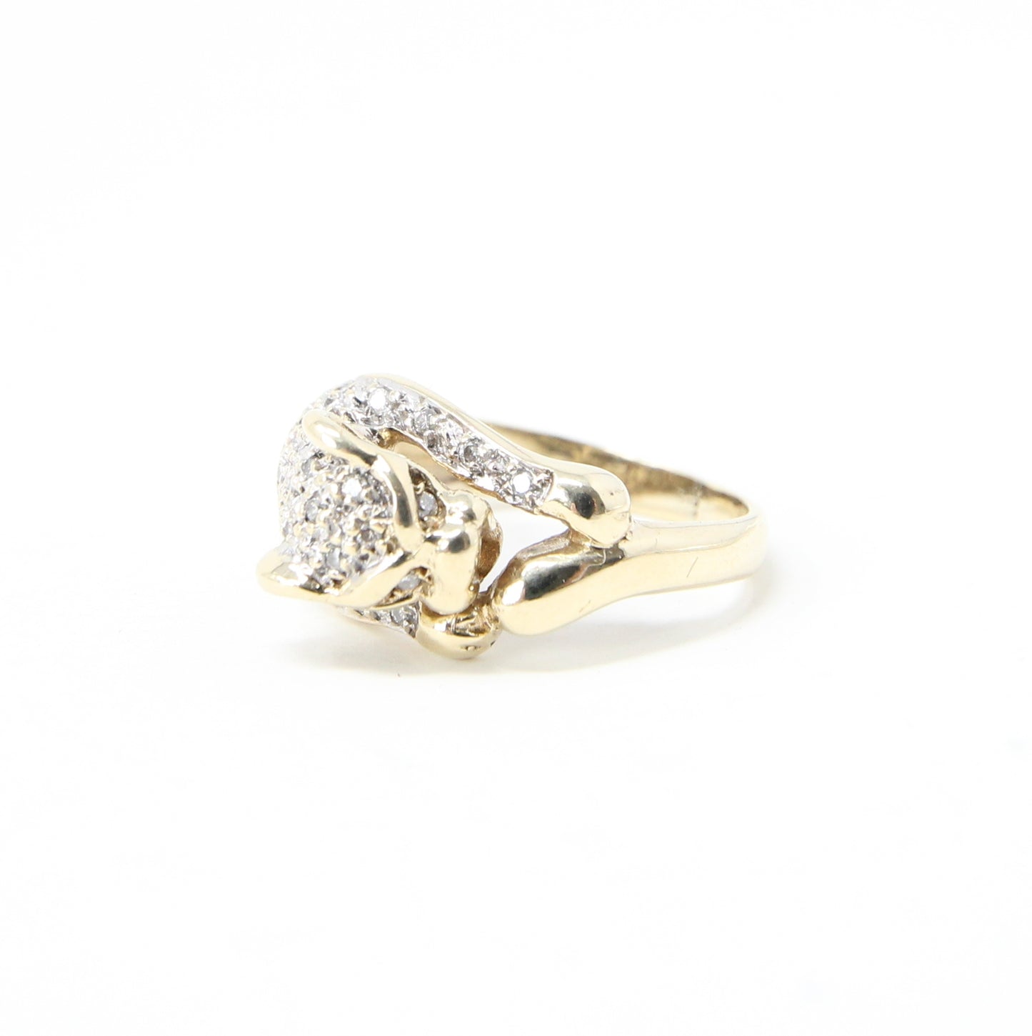 Vintage Solid 9ct 9k Gold Diamond Leopard Jaguar Big Cat Ring Size K 5g