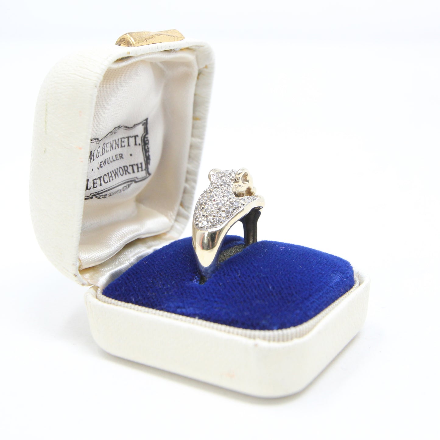 Vintage Solid 9ct 9k Gold Diamond Leopard Jaguar Big Cat Ring Size K 5g