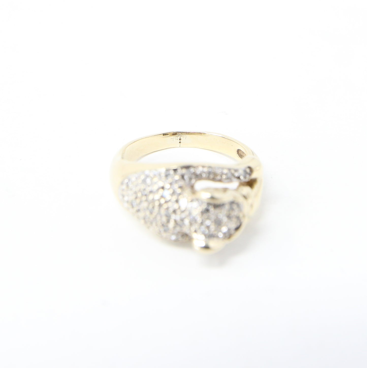 Vintage Solid 9ct 9k Gold Diamond Leopard Jaguar Big Cat Ring Size K 5g