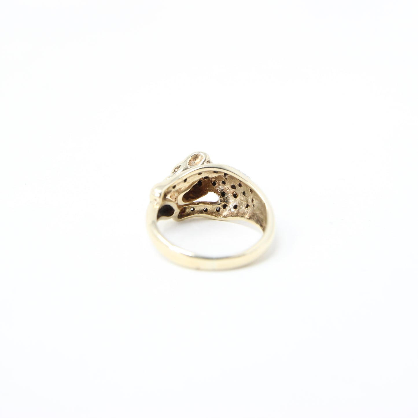 Vintage Solid 9ct 9k Gold Diamond Leopard Jaguar Big Cat Ring Size K 5g