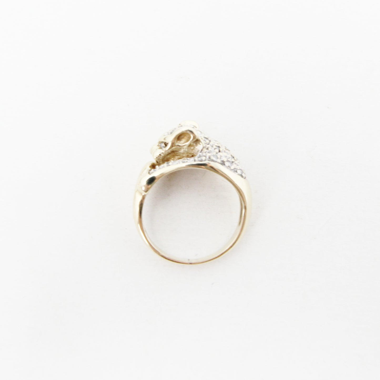 Vintage Solid 9ct 9k Gold Diamond Leopard Jaguar Big Cat Ring Size K 5g