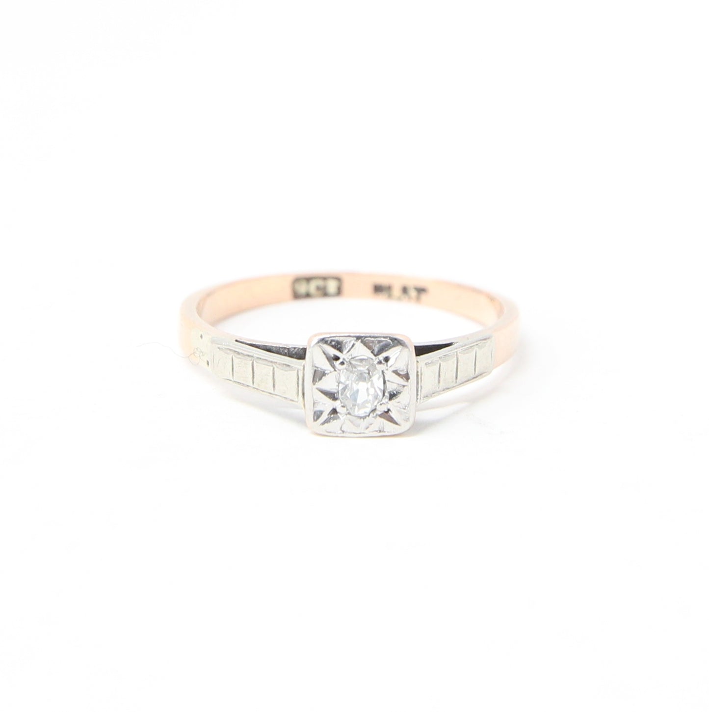 Antique Art Deco Hallmarked Solid 9ct 9k Gold Platinum Diamond Solitaire Ring Size K 1/2