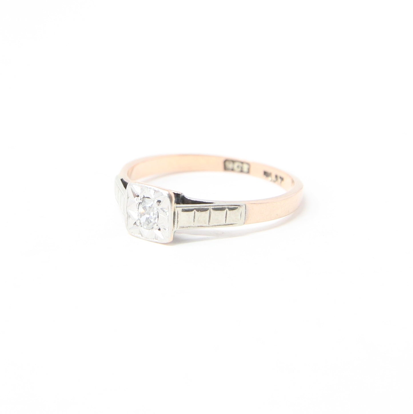 Antique Art Deco Hallmarked Solid 9ct 9k Gold Platinum Diamond Solitaire Ring Size K 1/2