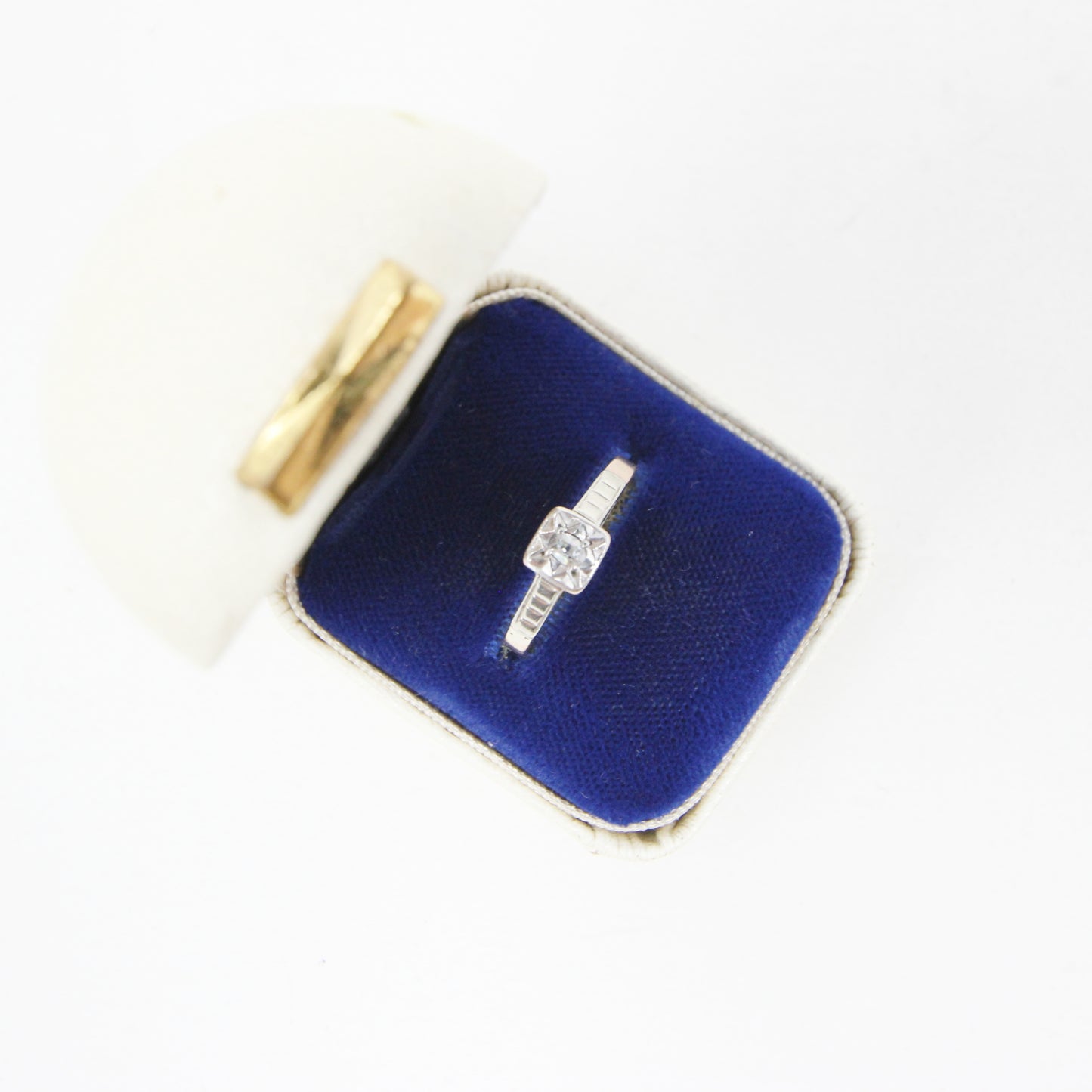 Antique Art Deco Hallmarked Solid 9ct 9k Gold Platinum Diamond Solitaire Ring Size K 1/2