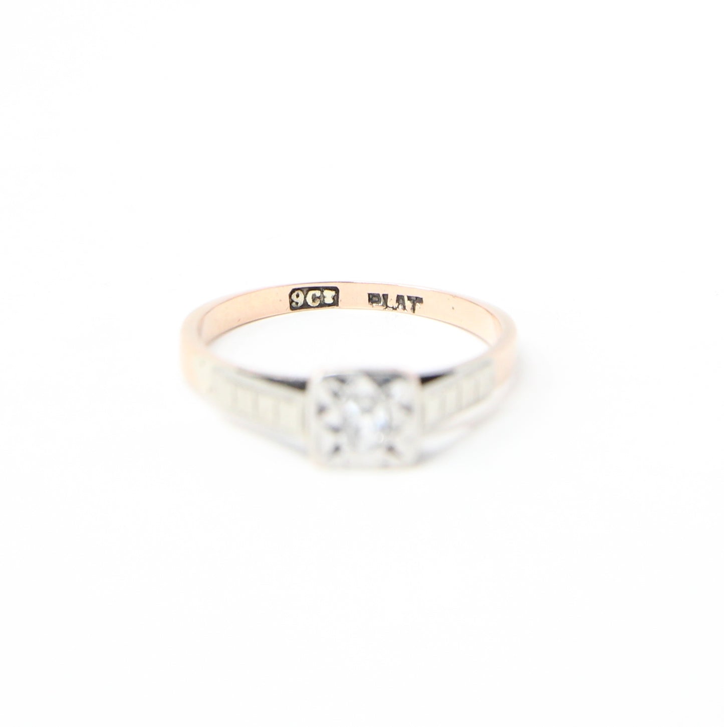 Antique Art Deco Hallmarked Solid 9ct 9k Gold Platinum Diamond Solitaire Ring Size K 1/2