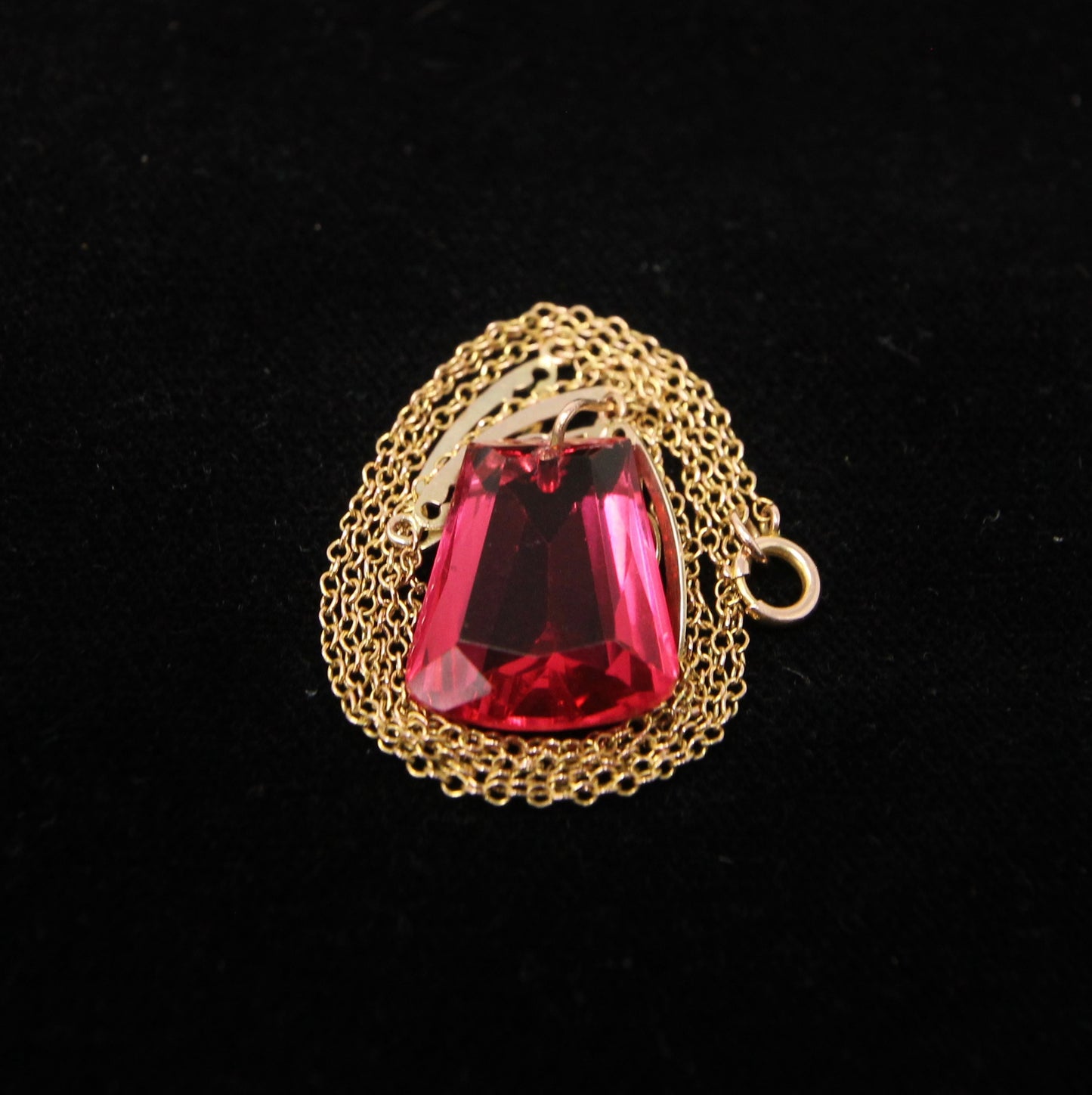 Antique Art Deco Solid 9ct 9k Gold Cable Chain Cherry Glass Paste Pendant Necklace 17.25''