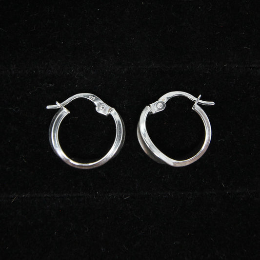 Vintage Italy Hallmarked Solid 9ct 9k White Gold Wavy Hoop Earrings Huggie Hoops