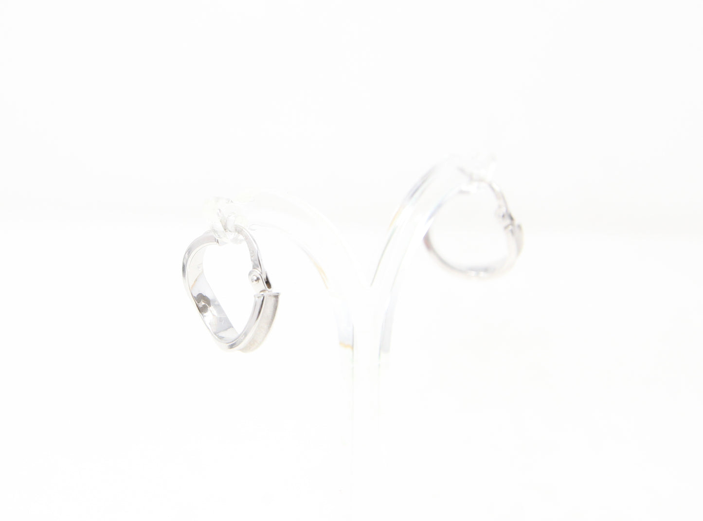 Vintage Italy Hallmarked Solid 9ct 9k White Gold Wavy Hoop Earrings Huggie Hoops