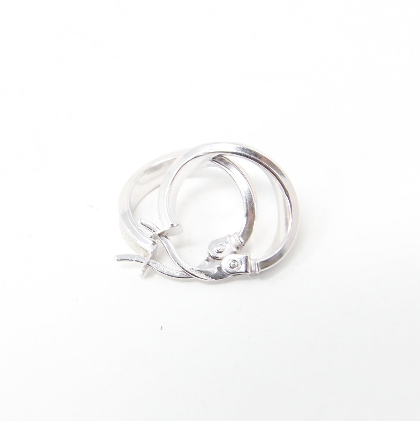 Vintage Italy Hallmarked Solid 9ct 9k White Gold Wavy Hoop Earrings Huggie Hoops