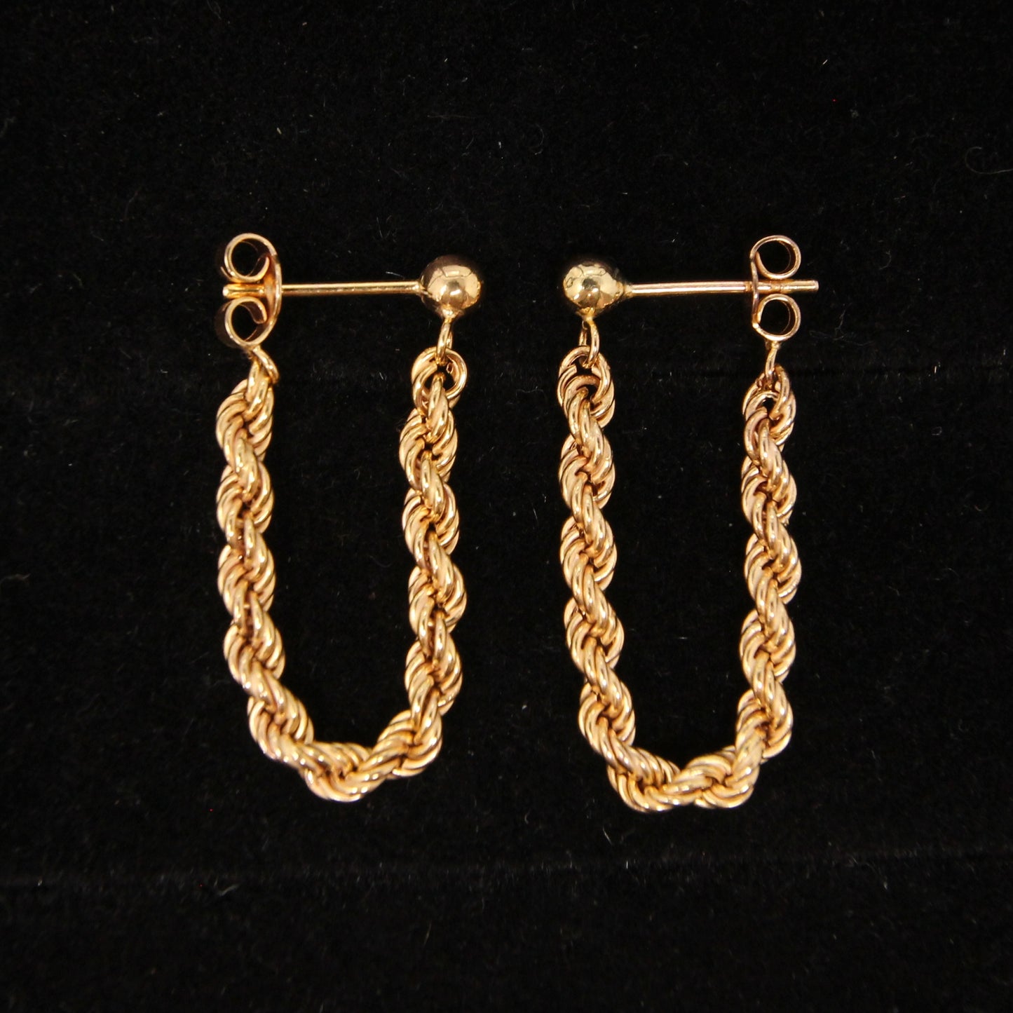 Vintage Hallmarked Solid 9ct 9k Gold Rope Chain Drop Stud Hoop Earrings