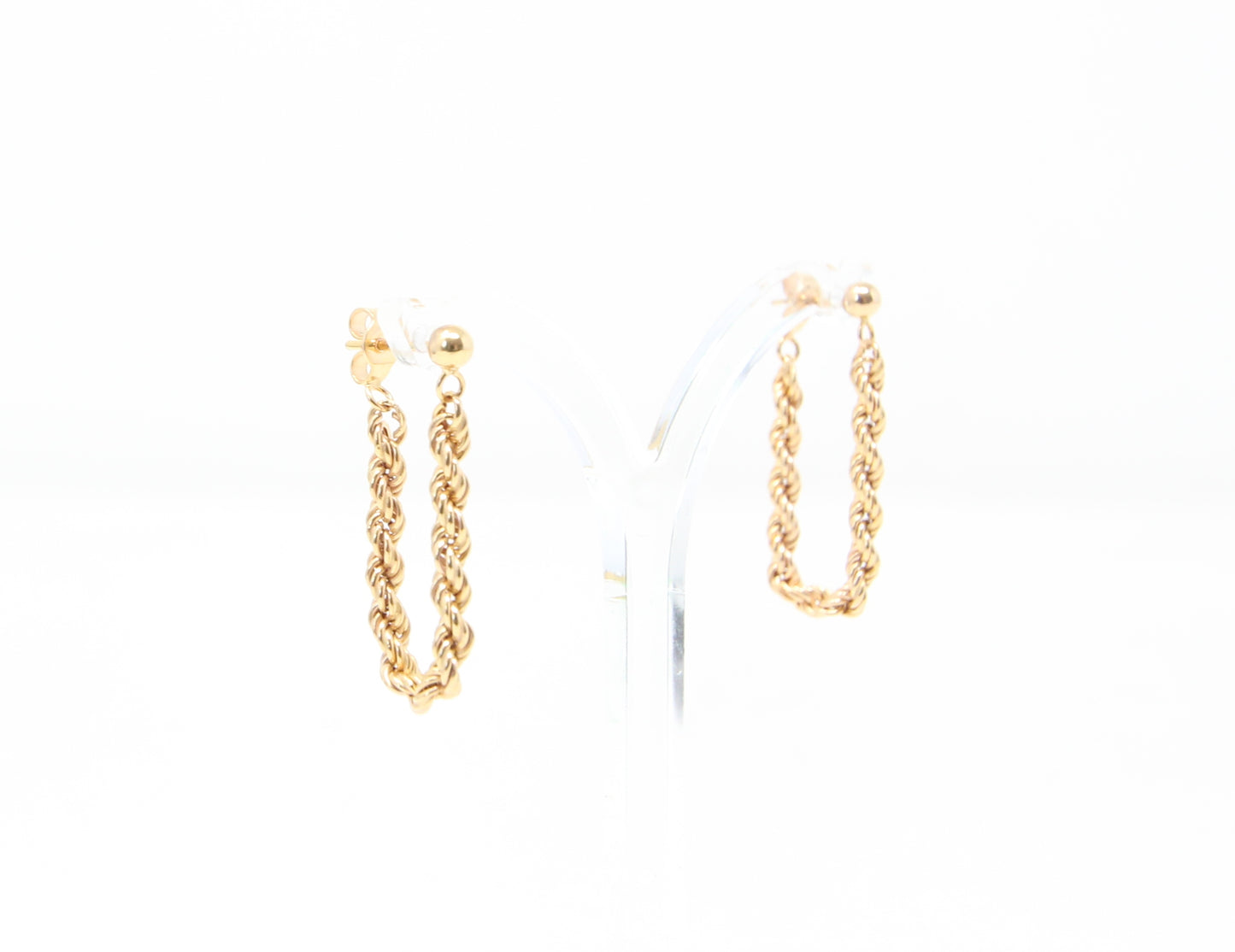 Vintage Hallmarked Solid 9ct 9k Gold Rope Chain Drop Stud Hoop Earrings