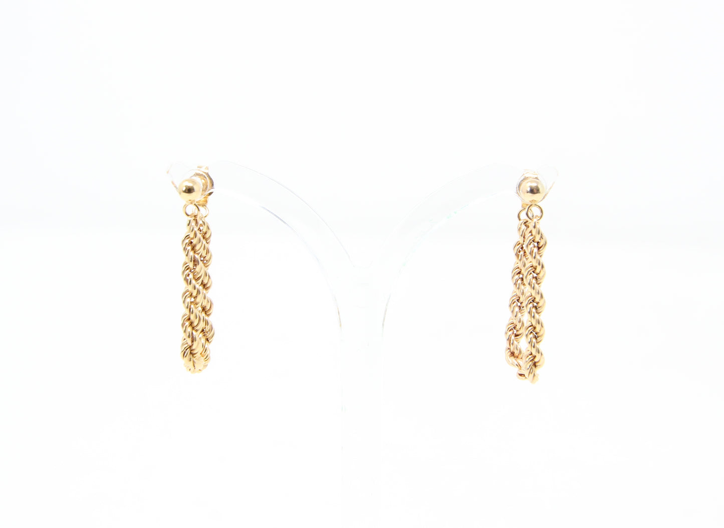 Vintage Hallmarked Solid 9ct 9k Gold Rope Chain Drop Stud Hoop Earrings