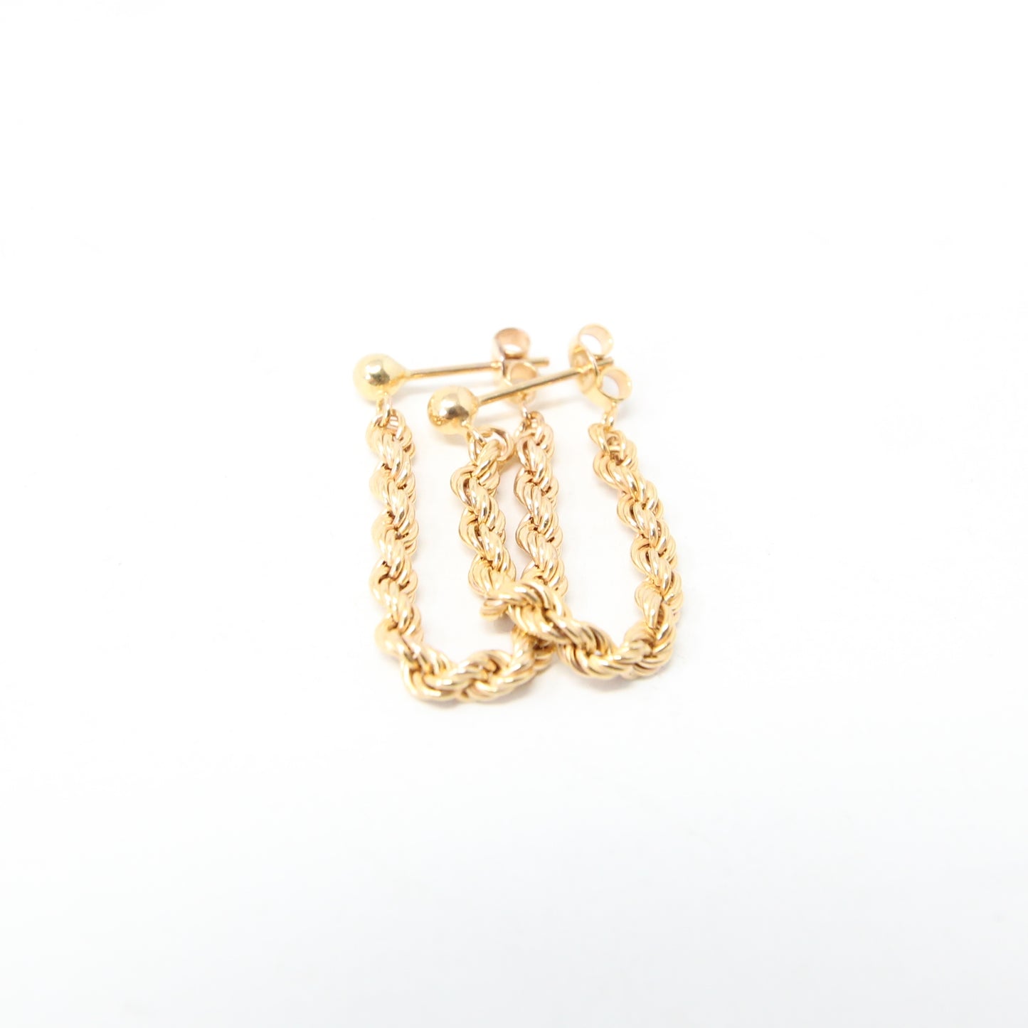 Vintage Hallmarked Solid 9ct 9k Gold Rope Chain Drop Stud Hoop Earrings