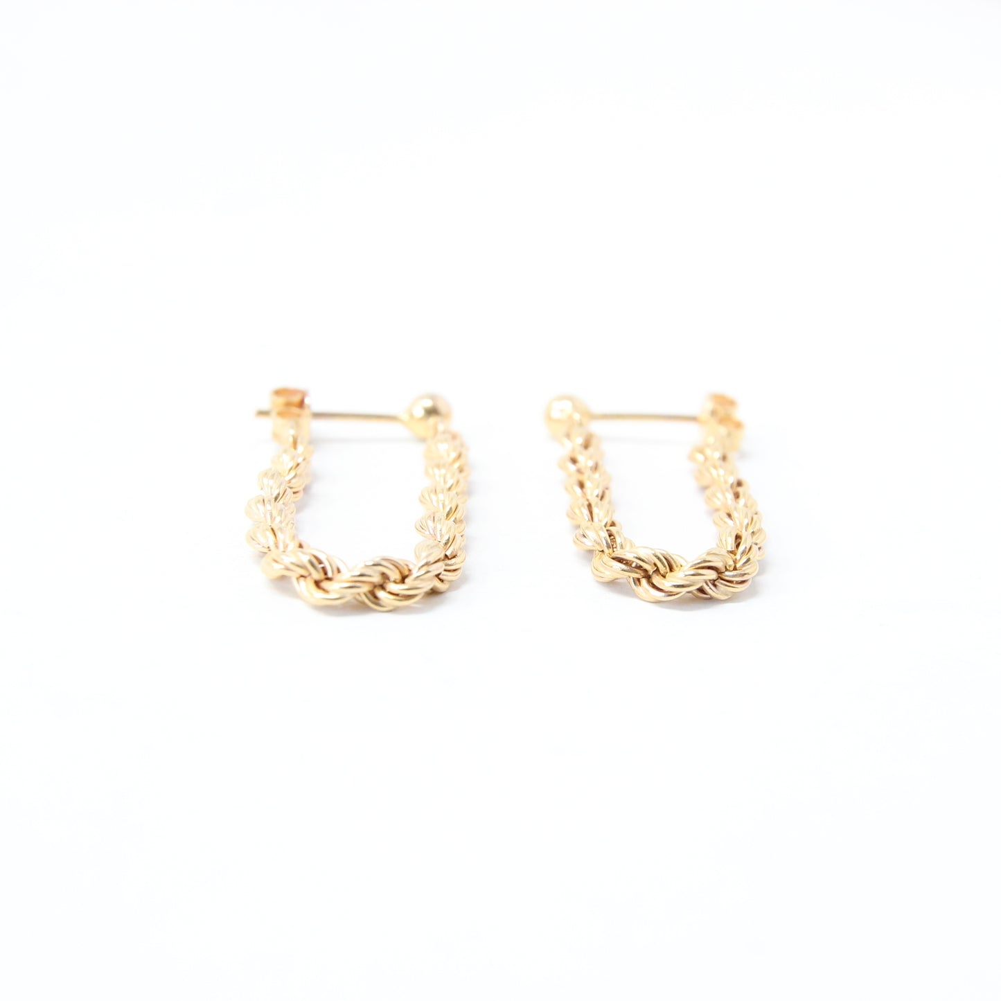 Vintage Hallmarked Solid 9ct 9k Gold Rope Chain Drop Stud Hoop Earrings