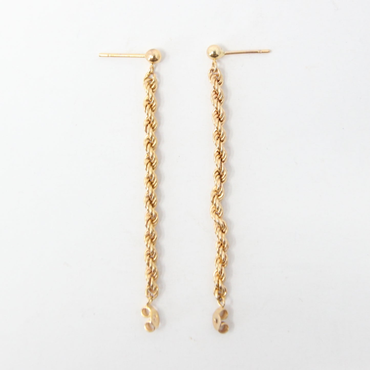 Vintage Hallmarked Solid 9ct 9k Gold Rope Chain Drop Stud Hoop Earrings