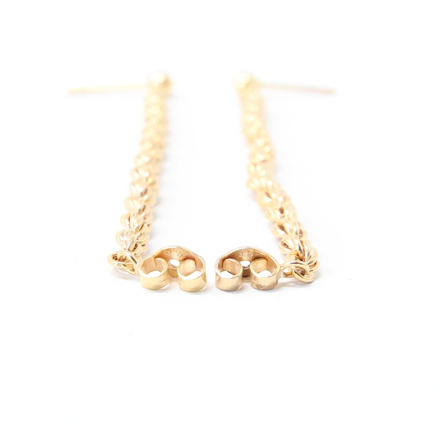 Vintage Hallmarked Solid 9ct 9k Gold Rope Chain Drop Stud Hoop Earrings