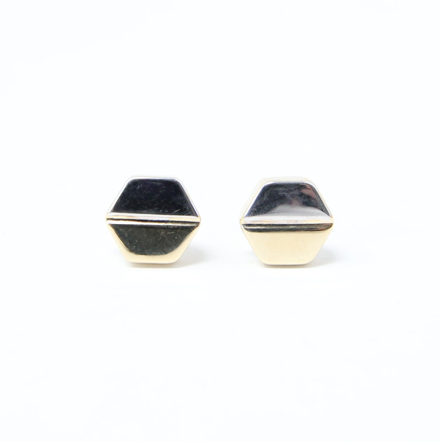 Vintage 1977 Hallmarked Solid 9ct 9k White Yellow Gold Large Screw Stud Earrings