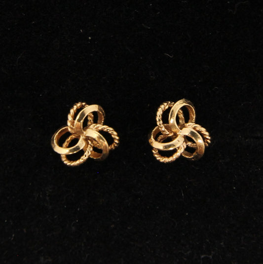 Vintage Hallmarked Solid 9ct 9k Gold Clover Rope Knot Stud Earrings