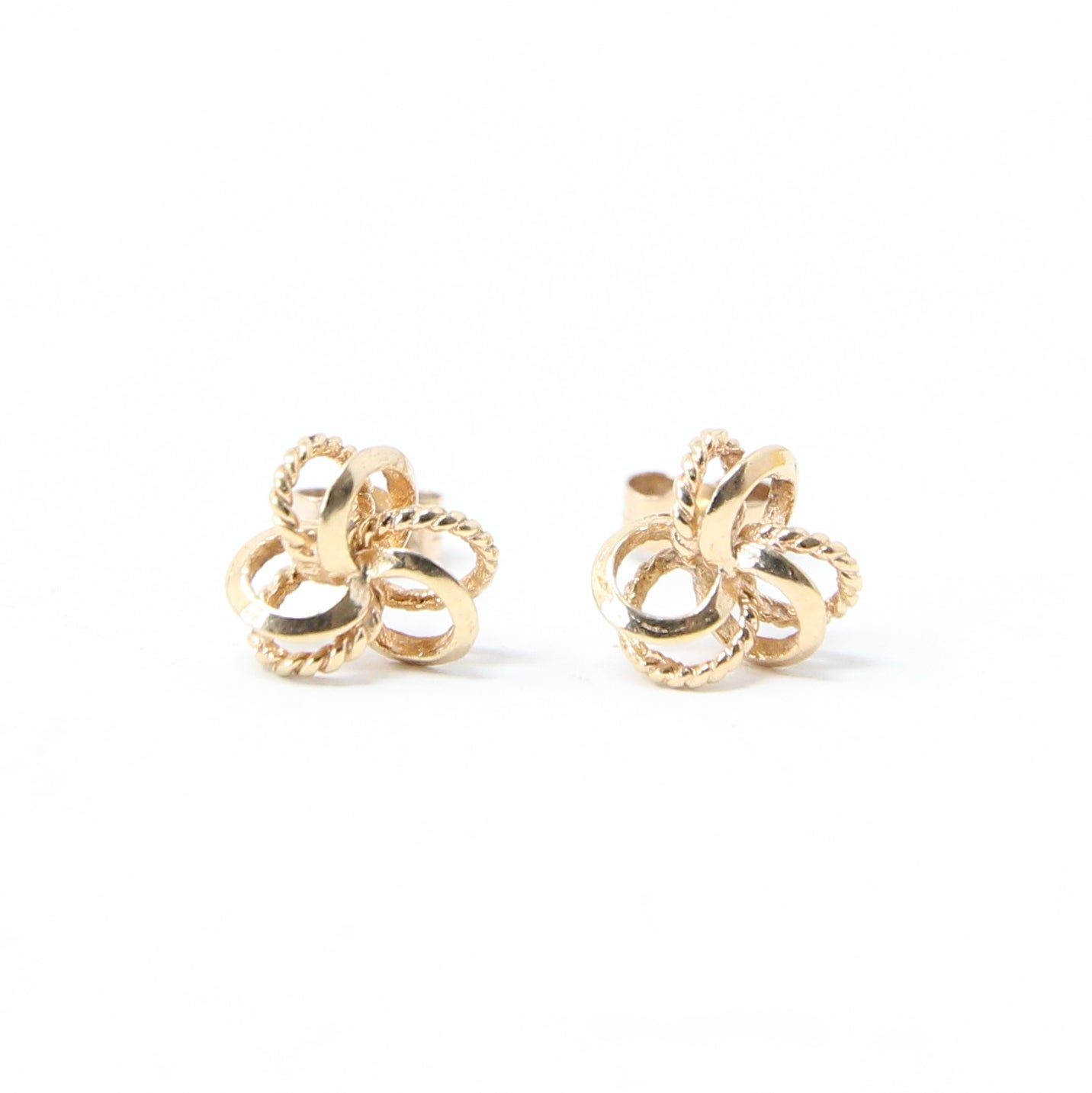 Vintage Hallmarked Solid 9ct 9k Gold Clover Rope Knot Stud Earrings